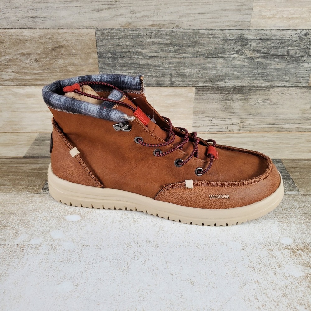 HEYDUDE Bradley Classic Mens Ankle Boots Sz 9 Brown Leather Lace Up